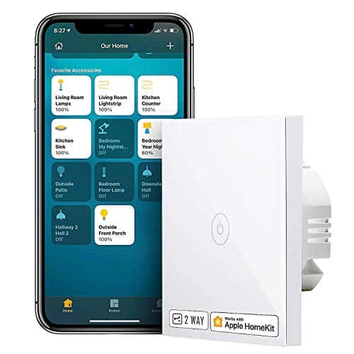 Smart Wechselschalter kompatibel mit HomeKit, meross Schalter WLAN Wandschalter, 2 Weg benötigt Nullleiter, kompatibel mit Siri, Alexa, Google Home und SmartThings, 2,4 GHz