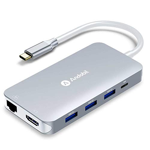 andobil 9 in 1 USB C Hub für Business & Fernarbeit USB C Adapter mit 4K HDMI, 4 USB 3.0 Ports, Gigablit Ethernet RJ45, Type C PD, SD/TF Kartenleser für MacBook Air/Pro, Sumsung und mehr Type-C Geräte