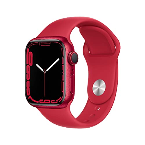 Apple Watch Series 7 (GPS, 41mm) Smartwatch - Aluminiumgehäuse Product(RED), Sportarmband Product(RED) - Regular. Fitnesstracker, Blutsauerstoff und EKGApps, Always-On Retina Display, Wasserschutz