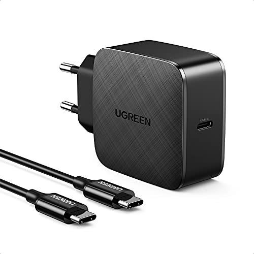 UGREEN USB C Ladegerät 65W USB-C Netzteil unterstützt 20W mit 2M Ladekabel GaN kompatibel mit MacBook Pro/Air, iPhone 15 Pro/15 Pro Max/14 Pro/13, iPad Pro, Galaxy S21, S22, XPS 13,