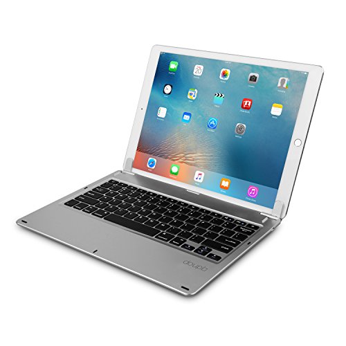 doupi Drahtlose Tastatur für iPad Pro 12,9 Zoll (2015/2017), Bluetooth Keyboard Multi-Funktion Taste mit Verstellbarer Beleuchtung aufstellbar klappbar wie EIN MacBook, Deutsch Layout, Silber