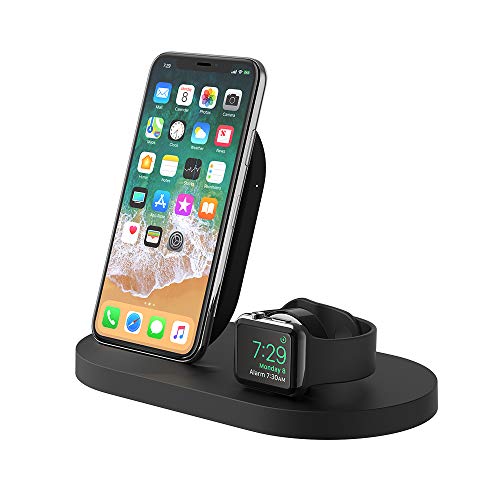 Belkin drahtlose BoostUp Ladestation für iPhone und Apple Watch mit USB-A-Port (Ladestation für iPhone 12, 12 Pro, 12 Pro Max, 12 mini und ältere Modelle, Apple Watch SE, 6, 5, 4, 3, 2, 1) und Airpods