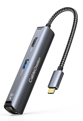 USB-C Hub Multiport Adapter, CableCreation 5-in-1 USB C Hub Ethernet HDMI mit 4K@30Hz, 3 USB 3.0-Anschlüsse, für MacBook Pro/Air M1, iPad Pro, Surface Go,S22