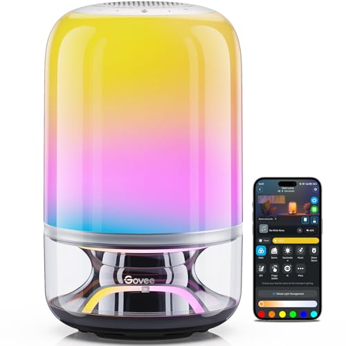Govee Tischlampe 2 Pro x Sound von JBL, kabellose LED Tischlampe mit Lautsprecher, Musik-Licht-Sync, 16 Musik- & 100+ Szenenmodi, Matter-kompatibel, DIY-anpassbar, Wiederaufladbare Nachttischlampe