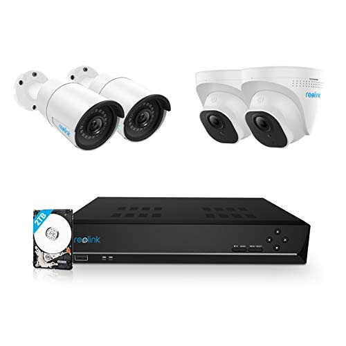 Reolink 5MP Überwachungskamera Set Aussen, 8CH 2TB Festplatte NVR und 4X 5MP PoE IP Outdoor Kamera für 24/7 Aufnahme und Überwachung, 30M IR Nachtsicht, Bewegungsmelder, RLK8-520B2D2-5MP