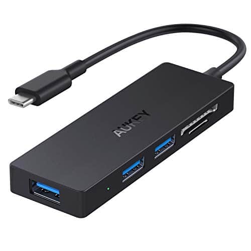 AUKEY USB C Hub Aluminium mit SD & MicroSD Kartenslots und 3 USB 3.0 Anschlüssen USB C Adapter Kompatibel für MacBook Pro 2017/2016, Google Chromebook Pixel, Dell XPS 13 und andere USB C Ger?te