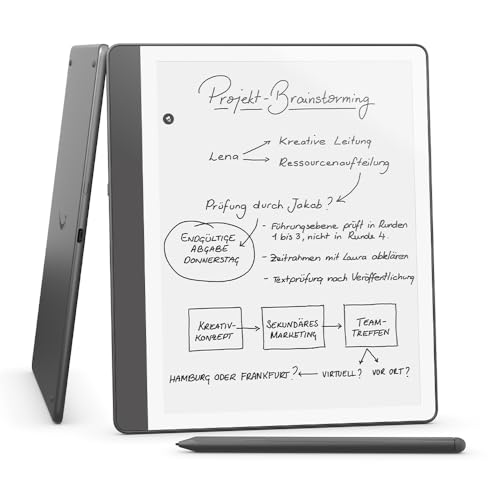 Amazon Kindle Scribe (16 GB) – Neuartiges Display mit gleichmäßigem Rahmen | Schreib einfach in Bücher und Dokumente | Mit Premium-Eingabestift – Anthrazit