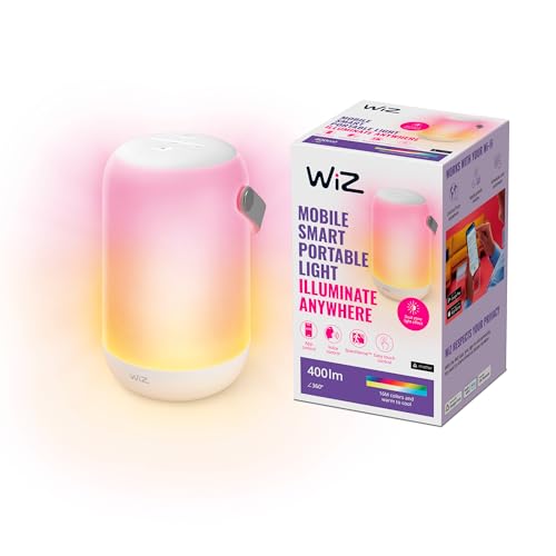 WiZ Tunable White and Color Mobile Tischleuchte, tragbare LED Leuchte mit 16 Mio. Farben oder warm- bis kaltweißem dimmbarem Licht, smarte Lichtsteuerung über WLAN per Stimme/App, weiß