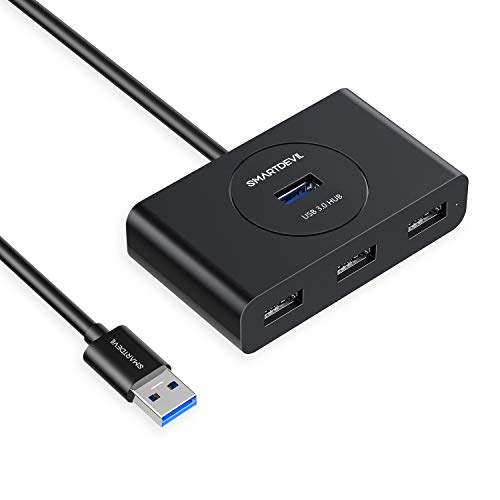 SmartDevil USB Hub 3.0 4 Port 5Gbs Super Geschwindigkeit Verteiler mit 2m Kabel, kompatibel mit PS4 Xbox 360 / One/One S, unterstützt Windows Linux etc - Schwarz