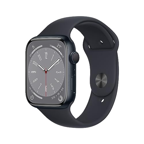 Apple Watch Series 8 (GPS, 45mm) Smartwatch - Aluminiumgehäuse Mitternacht, Sportarmband Mitternacht - Regular. Fitnesstracker, Blutsauerstoffund EKGApps, Always-On Retina Display, Wasserschutz