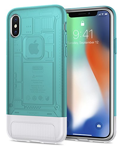 Spigen 057CS23194 iPhone X Hülle, [Classic C1] Doppelschicht Schutz für iPhone X Case, Handyhülle, Bondi Blue