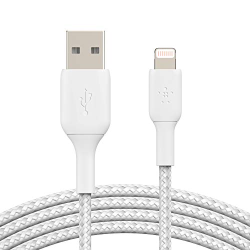 Belkin geflochtenes Lightning-Kabel (Boost Charge Lightning-/USB-Kabel für iPhone, iPad, AirPods) MFi-zertifiziertes iPhone-Ladekabel, geflochtenes Lightning-Kabel (2 m, Weiß)