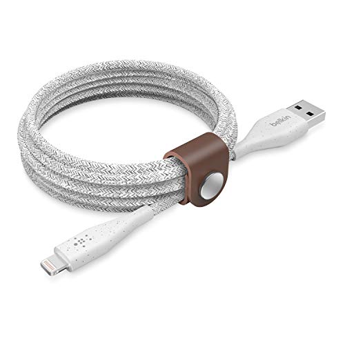Belkin DuraTek Plus Lightning-/USB-A-Kabel mit Band (ultrastarkes iPhone 11,11 Pro,11 Pro Max, XS, XS Max, XR, X,8/8 Plus Ladekabel, Lightning auf USB-Kabel,3 m) weiß