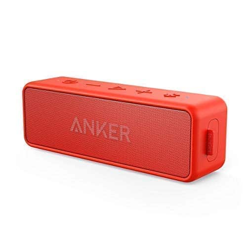 Anker SoundCore 2 Bluetooth Lautsprecher mit Dual Treiber Bass, 24h Spielzeit, 20m Reichweite, IPX5 Wasserfest mit Eingebauten Mikrofon, Kabelloser Lautsprecher für iPhone, Samsung usw.(Rot)