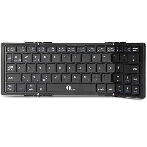 1byone faltbare, drahtlose Bluetooth QWERTZ Deutsche Tastatur für eine Vielzahl von iOS, Windows, Linux und Android Geräten. Farbe: Schwarz