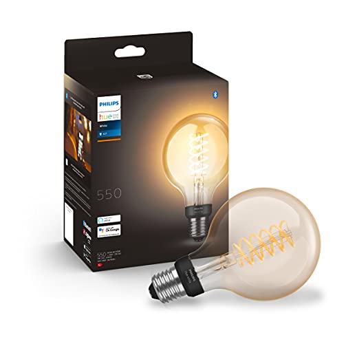 Philips Hue White Filament E27 LED Globe, dimmbar, Vintage Design, warmweißes Licht, steuerbar via App, kompatibel mit Amazon Alexa (Echo, Echo Dot), 1 Stück (1er Pack)