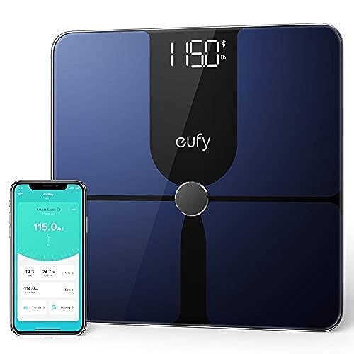 eufy Smart Scale P1, Smarte Personenwaage mit Bluetooth, Große LED-Anzeige, 14 Messwerte, Misst Gewicht/Körperfett/BMI/Körperzusammensetzung, Oberfläche aus Hartglas, lbs/kg