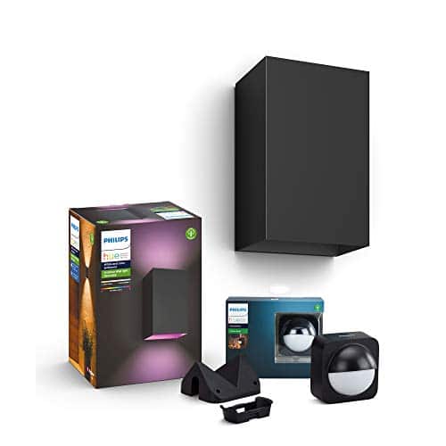 Philips Hue White and Color Ambiance LED Außenwandleuchte Resonate inkl. Hue Outdoor Bewegungssensor, schwarz, dimmbar, bis zu 16 Millionen Farben, steuerbar via App, kompatibel mit Amazon Alexa
