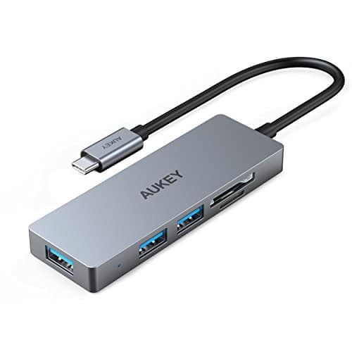 AUKEY USB C Hub Aluminium mit SD & MicroSD Kartenslots und 3 USB 3.0 Anschlüssen USB C Adapter Kompatibel für MacBook Pro 2017/2016, Google Chromebook Pixel, Dell XPS 13 und andere USB C Ger?te
