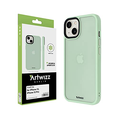 Artwizz IcedClip Schutzhülle kompatibel mit iPhone 12/12 Pro (6.1') - Durchscheinendes Mattes Design, Rückseite mit Soft-Touch-Beschichtung, Schlanke Stoßfeste Handyhülle - Mint-Green
