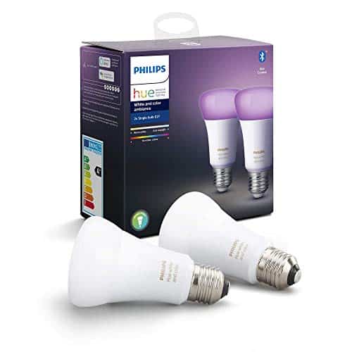 Philips Hue White & Color Ambiance E27 LED Lampe Doppelpack, dimmbar, bis zu 16 Millionen Farben, steuerbar via App, kompatibel mit Amazon Alexa (Echo, Echo Dot), Weiß, 2-er Pack