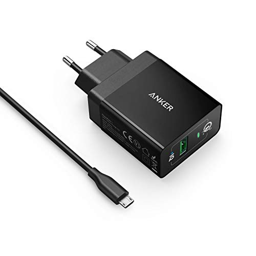 Anker PowerPort+1 18W USB Ladegerät mit Quick Charge 3.0 und Power IQ + 0.9m Micro USB Kabel für Samsung Galaxy S8 / S7 / S6 / Edge / Plus / Note / LG / Nexus / HTC usw. (Schwarz)