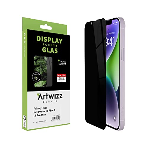 Artwizz PrivacyGlass Schutzglas kompatibel mit iPhone 14 Plus, iPhone 13 Pro Max (6.7') - Displayschutz mit Anti-Spy-/Blickschutz-Funktion