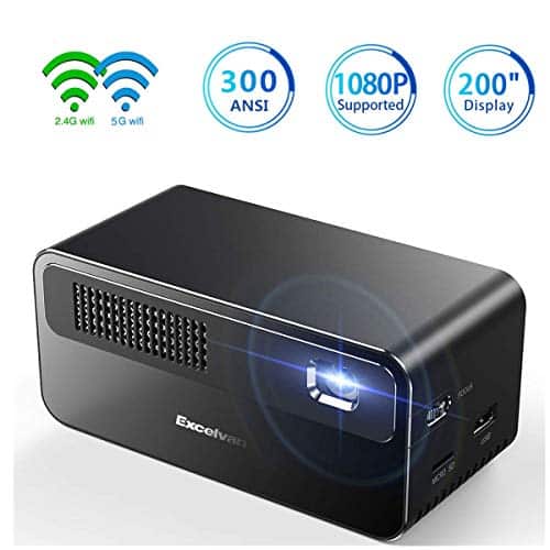 Mini Beamer DLP Excelvan Full HD 300ANSI Lumens Unterstützung 1920*1080 Pico Projektor Tragbares System Mini Projektor Kurzdistanz Beamer 3000:1 USB/VGA/SD/HDMI Hi-Fi Dual WiFi für Home Travel