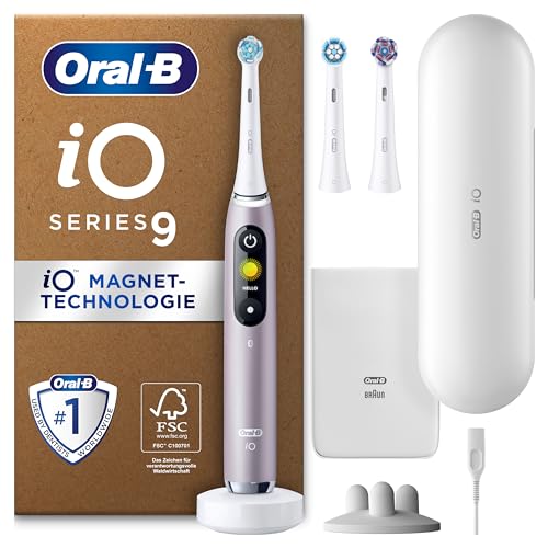 Oral-B iO Series 9 Plus Edition Elektrische Zahnbürste/Electric Toothbrush, PLUS 3 Aufsteckbürsten inkl. Whitening, Magnet-Etui, 7 Putzmodi, Geschenk Mann/Frau, Designed by Braun, Rose