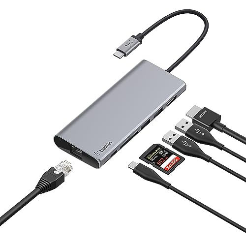 Belkin USB-C-Multimedia-Hub mit integriertem USB-C-Kabel (USB-C-Dock für Mac OS- und Windows-USB-C-Laptops, 1 HDMI-Anschluss, 1 Gigabit-Ethernet-Anschlus)
