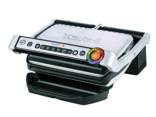 Tefal OptiGrill Kontaktgrill, 6 automatische Programme, Garstufenanzeige, passt Temperatur und Grillzyklus ans Grillgut an, antihaftbeschichtete abnehmbare Platten, Elektrogrill, Edelstahl, GC705D16