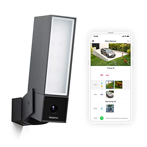 Netatmo Smarte Überwachungskamera Außen, Wlan, Integrierte Beleuchtung , Bewegungserkennung, Nachtsicht, Ohne Abonnement, NOC01-DE (Presence), Schwarz