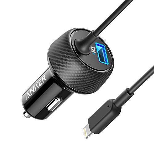 Anker PowerDrive 2 Elite 24W 2 Port 4.8A Kfz Ladegerät mit einem Eingebautem Lightning Kabel, PowerIQ Technologie kompatibel mit iPhone 8 / 8 Plus / X / 7 / 6s, iPad, Galaxy / Note usw.