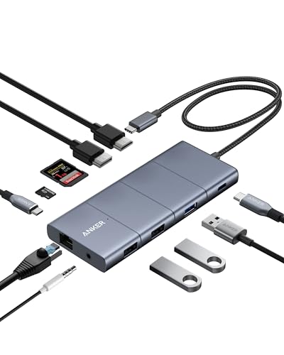 Anker 565 11-in-1 USB-C Hub, Docking-Station mit 10 Gbps USB-C & USB-A Datenports, 4K HDMI, DisplayPort, 100W PD, 2 USB 2.0 Daten, Ethernet, AUX, microSD & SD, Für MacBook Pro und mehr
