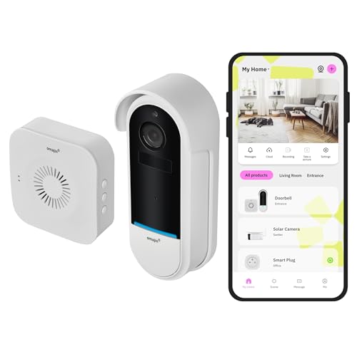 OMAJIN by Netatmo, Smarte Videotürklingel, 2 K, schnurlos, Batterien, Gong inbegriffen, Bewegungs-/Personenerkennung, IP65, Bereichs-Erkennung, bidirektionales Audio, SD-/Cloud-Speicherung, OVD-01