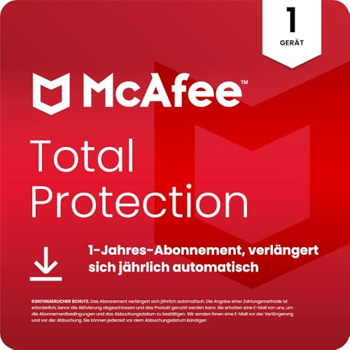 McAfee Total Protection (1 Geräte) 2025 | 12 Monate|Secure VPN, Sicherheitssoftware mit Virenschutz, Kennwort-Manager, Identitätsüberwachung | Digitaler download