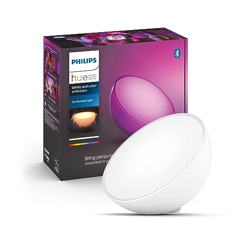 Philips Hue White & Color Ambiance Go Tischleuchte (530 lm), dimmbare Tischlampe für das Hue Lichtsystem mit 16 Mio. Farben, smarte Lichtsteuerung über Sprache oder App, weiß