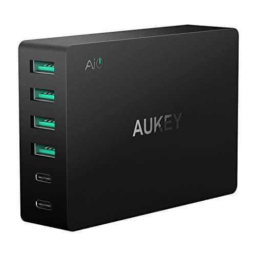 AUKEY USB C Ladegerät 6 USB Ports 60W USB Netzteil für Samsung Galaxy Note / S8 / S7, Nexus 5X / 6P, LG G5 / G6, HTC 10, iPhone X / 8/8 Plus, iPad Air/iPad Pro usw.