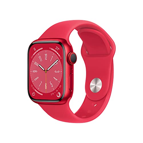 Apple Watch Series 8 (GPS, 45mm) Smartwatch - Aluminiumgehäuse Product(RED), Sportarmband Product(RED) - Regular. Fitnesstracker, Blutsauerstoffund EKGApps, Always-On Retina Display, Wasserschutz