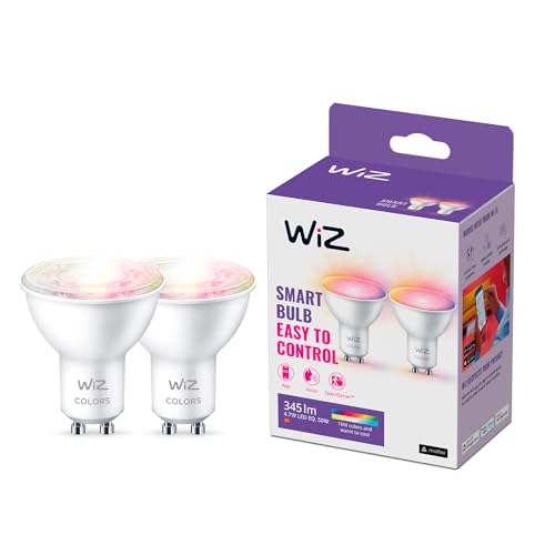 WiZ Tunable White and Color LED Spots GU10 2-er Pack (345 lm), 50 W Kunststoff Spot mit 16 Mio. Farben oder warm- bis kaltweißem dimmbarem Licht, smarte Lichtsteuerung über WLAN per Stimme/App