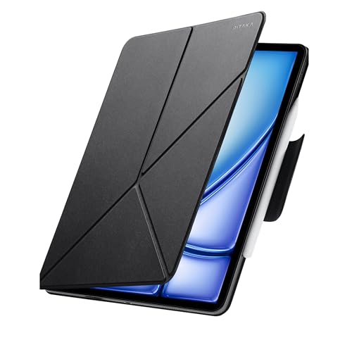 pitaka Hülle für iPad Air 13 2025/2024 (M3/M2) Magnetische Hülle für iPad Pro 12.9 2022/2021/2020/2018 Ultraleichte iPad Schutzhülle mit Stifthalter iPad Stand aus PU Leder Schwarz [MagEZ Folio 2]