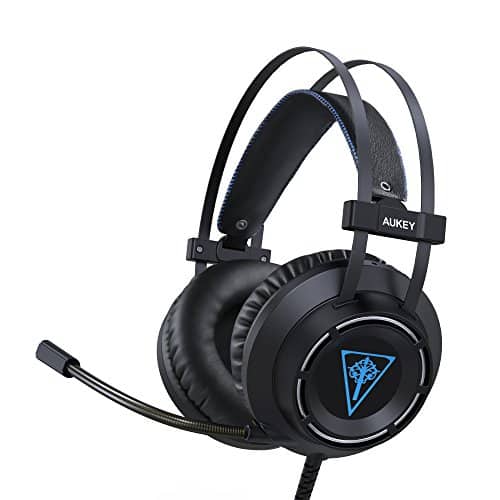 AUKEY Gaming Headset mit Mikrofon, 3.5mm Stereo On-Ear Kopfhörer Tragbar mit LED-Beleuchtung und Lautstärkeregler für PC, PS4, Xbox One, Tablet, Mobile Phones (Schwarz)