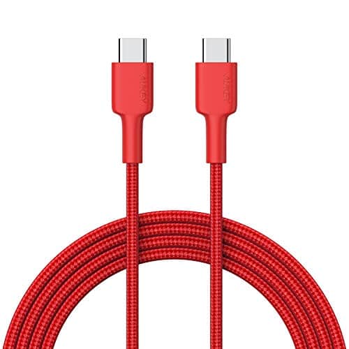 AUKEY USB C Kabel auf USB C 2m Aramidfaser Nylon umgeflochtenes Ladekabel und Datenkabel für Samsung Galaxy Note 9 8 S10 S10+ S10e S9 S8, Huawei P10, MacBook Air, iPad Pro 2018, MacBook Pro - Rot
