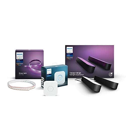 Philips Hue Gaming Starter-Set (1x Philips Hue Play Lightbar Doppelpack schwarz, 1x Philips Hue Bridge, 1x Philips Hue LightStrip+ 2m)