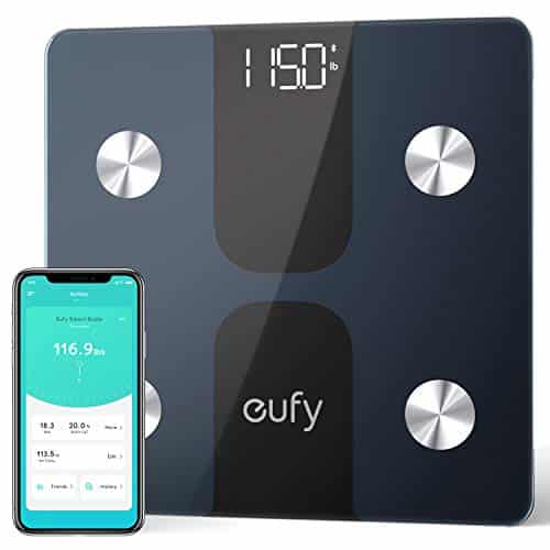 Körperfettwaage, eufy Smart Scale C1 Bluetooth Personenwaage mit APP, LED-Anzeige, misst Gewicht/Körperfett/BMI/Körperzusammensetzung, Automatisches An- / Ausschalten und Nullsetzen, Schwarz