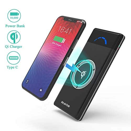BLAVOR Schnelle Wireless Power Bank 20000mAh,18W Quick Charge 3.0&induktives Laden 10W/7.5W,Solar Ladegerät Verbessert Externer Akku,Tragbare Notfall-Energie mit Type-C Eingangsports,2 USB,LED-Lich