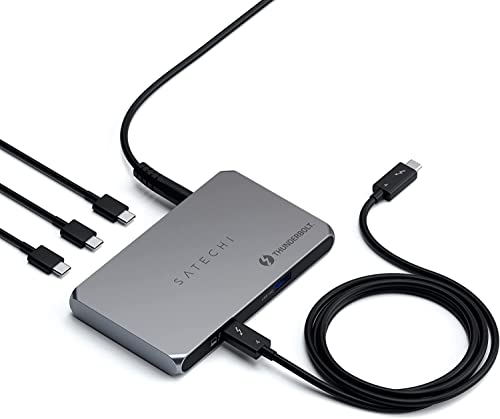 SATECHI Thunderbolt 4 Slim Hub 5-in-1, Aufladen über USB C 60W, Single 8k oder Dual 4K Display, USB 3.2 Gen2 – Kompatibel mit USB4/Thunderbolt 4 Macs und USB4/Thunderbolt 4 Windows