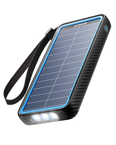 Anker PowerCore Solar 10000, Solar-Ladegerät Powerbank mit Dualport, integrierte Taschenlampe, IP64 Wasserschutz, Staubdicht, Kompatibel mit iPhones & Samsung Smartphones, Ideal für Zelten, Wandern