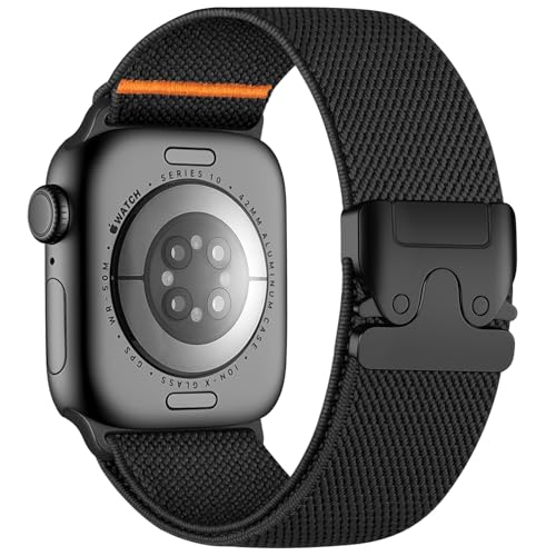 Faliogo Nylon Band für Apple Watch 10 Armband 46mm 45mm 44mm 42mm 49mm - Damen Herren Sportarmband mit Fallschirmschnalle für iWatch Armband Series 11 10 9 8 7 6 5 4 3 2 1 Ultra SE, Schwarz