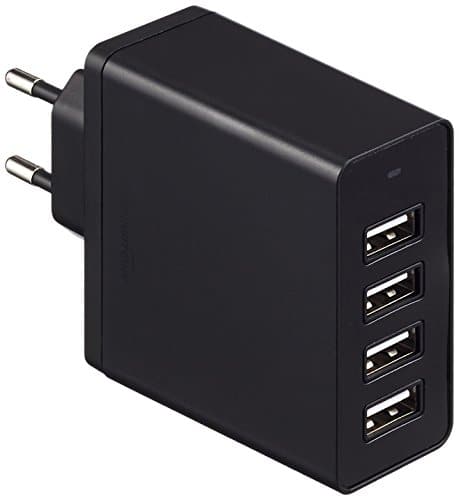 AmazonBasics - Netzteil /Ladegerät mit 4 USB-Anschlüssen, 8 A, Schwarz